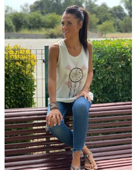 Camisetas atrapasueños, camisetas  tirantes mujer color crema con dibujo de atrapasueños